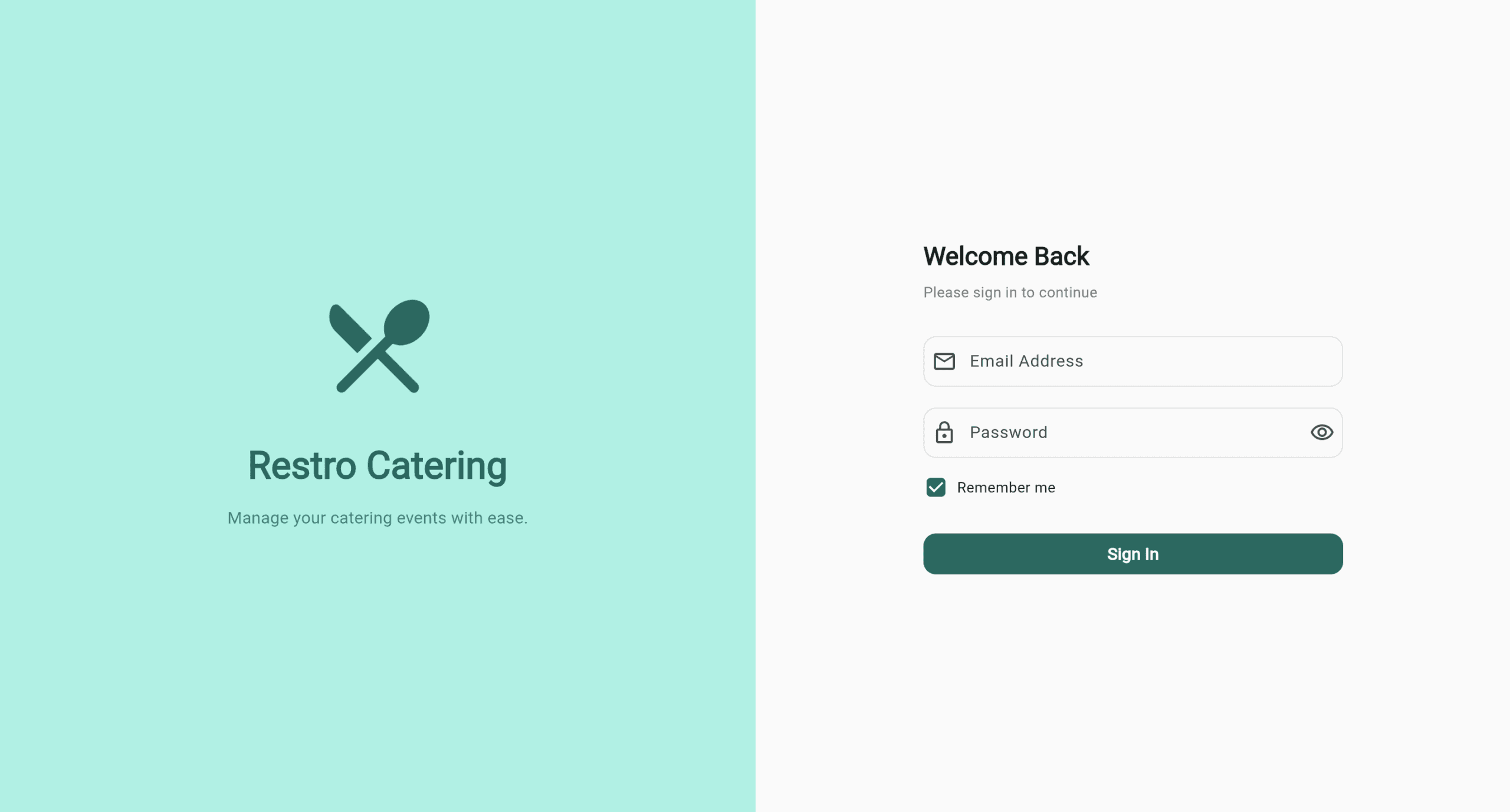 Restro catering operations interface, as shown on the existing Imadi Innovations portfolio